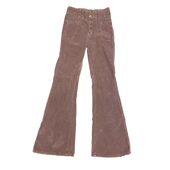Free People Jayde Corduroy Flare High Rise Pants 28 Mauve Boho Retro 70s - Picture 3 of 12
